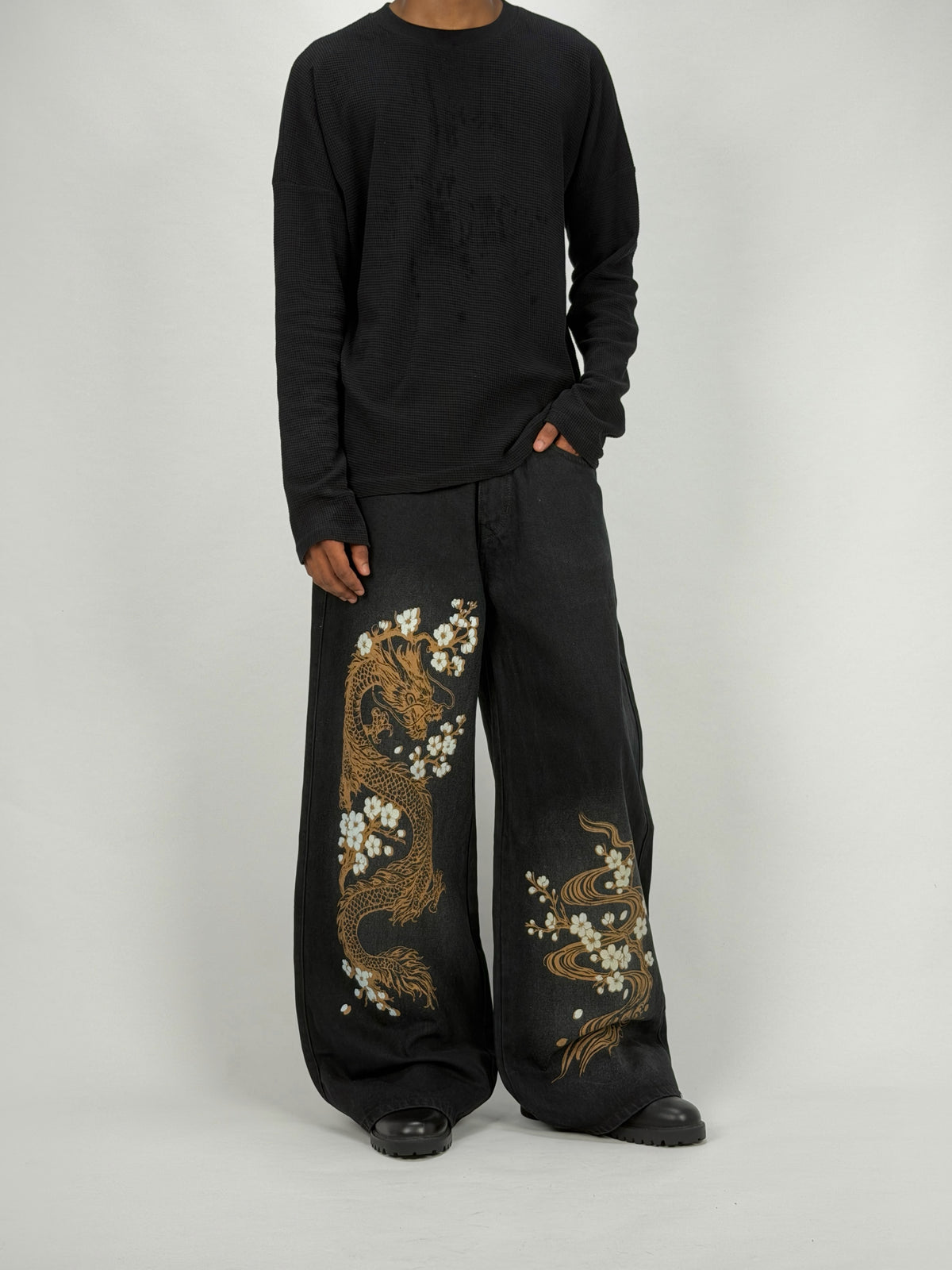 Graphic Black Wide Leg